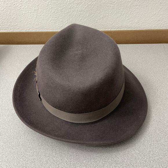 Goorin Bros Fedora Hat Medium Wool Feather Ribbon Band Pinched Teardrop USA - Picture 3 of 8